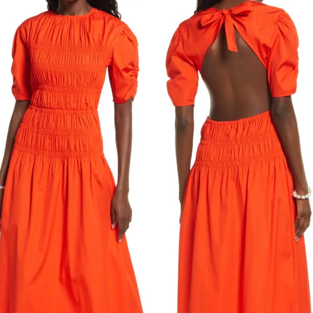 Nordstrom Open Edit Smocked Open Back Dress Puff Sleeve